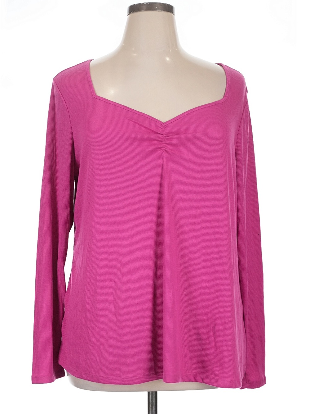NWT Lane Bryant Pink Sweetheart Neck Ruched Long Sleeve Top 14/16